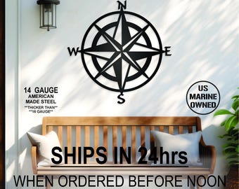 Nautical Star metal wall art sign or ornament compass rose, nautical theme exterior sign, outdoor star metal globe, beach decor oceanside