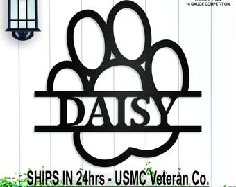 Personalized Paw Print Pet Name Metal Sign, Dog print sign, Pet Name Sign, Initial, Metal Monogram, Door Hanger, Pet Gift, Pet Name Monogram