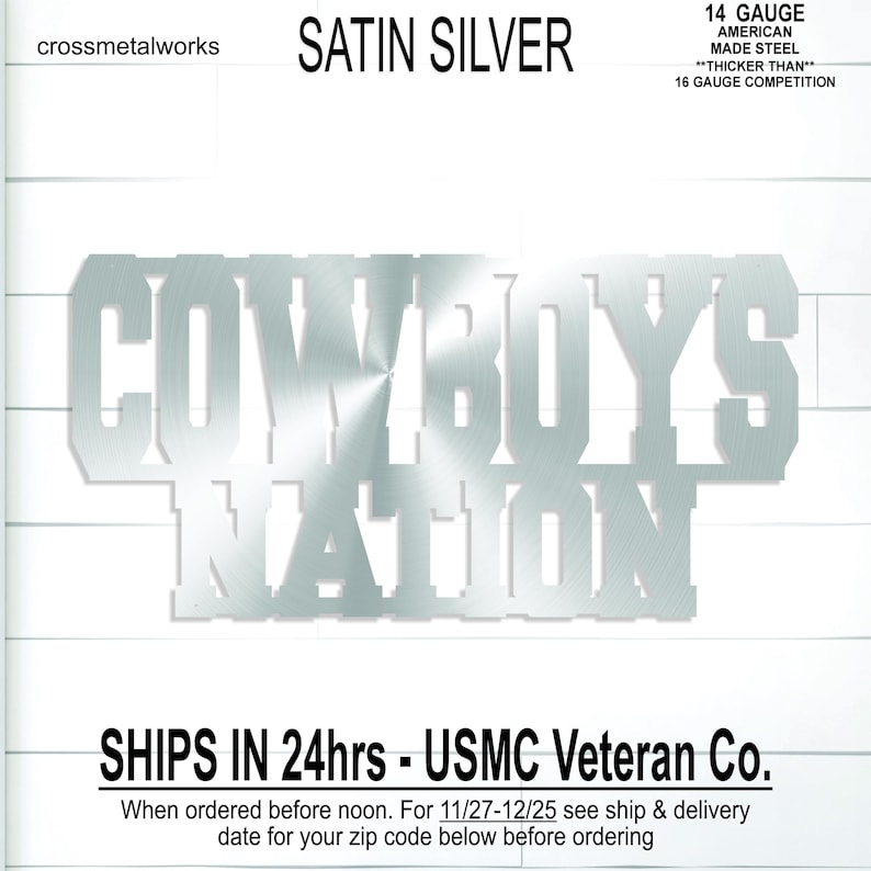 Cowboys Nation Steel Man Cave Sign, Football Fan Gift, Custom Metal Sign, Patio, Sports Bar Decor, Team Mascot, Gift for Dad, Husband