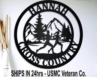 Cross Country Metal Name Monogram Sign, Runners, Race, CC School Team Wall Art, Outdoors, Gift for Couples, Coach Gift, End of Year Award