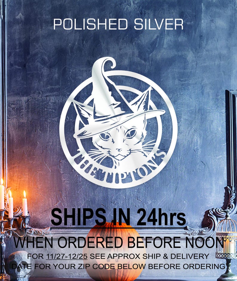 Personalized Black Cat Witch Metal Monogram, Halloween Witch Cat Sign