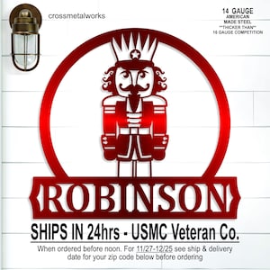 Personalized Nutcracker Family Name Metal Wall Hanging, Custom Christmas Sign, Holiday Decor