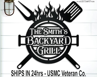 Personalized Backyard Grill Name Wall Sign, Custom BBQ Sign, Grill Tool, Gift for Dad, Him, Father's Day, Outdoor Patio, Last Name, Grandpa