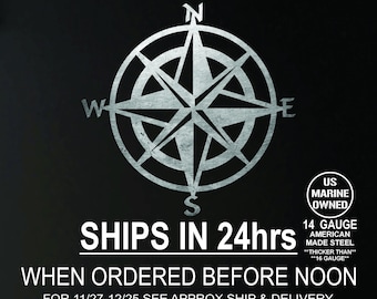 Nautical Star metal wall art sign or ornament compass rose, nautical theme exterior sign, outdoor star metal globe, beach decor oceanside