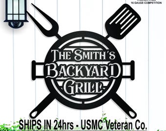 Personalized Backyard Grill Name Wall Sign, Custom BBQ Sign, Grill Tool, Gift for Dad, Him, Father's Day, Outdoor Patio, Last Name, Grandpa