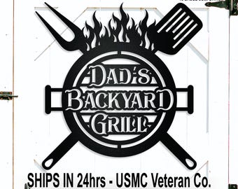 Personalized Backyard Grill Name Wall Sign, Custom BBQ Sign, Grill Tool, Gift for Dad, Him, Father's Day, Outdoor Patio, Last Name, Grandpa