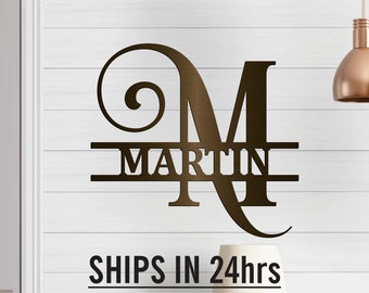 Custom family name metal monogram sign or ornament, last name sign, bridal shower gift, personalized wedding gift, custom anniversary gift
