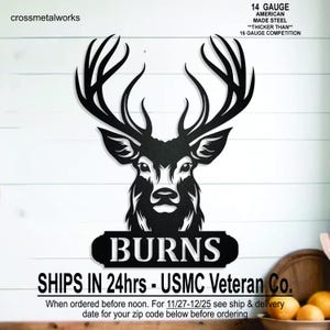 Personalized family name deer monogram sign, custom buck deer sign, deer antler metal sign, man cave, sports bar, hunting lodge, cabin sign