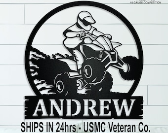 ATV Mud Riding Last Name Sign, Kid's Name Sign, Nursery Sign, 4-wheeler, Family Name Metal Monogram, Wall Art