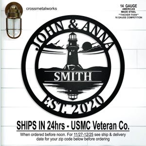 Personalized Light House Family Name Metal Monogram Sign, Custom Lighthouse Wall Decor, Beach House Gift, Lake House, Coastal Decorations