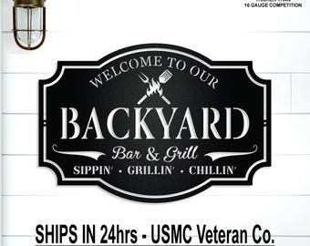 Backyard Bar & Grill, Personalized Metal Family Name Wall Sign, Patio and Grill, Custom Father's Day Gift, Grandpa, Dad, Husband, Couple