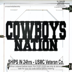 Cowboys Nation Steel Man Cave Sign, Football Fan Gift, Custom Metal Sign, Patio, Sports Bar Decor, Team Mascot, Gift for Dad, Husband
