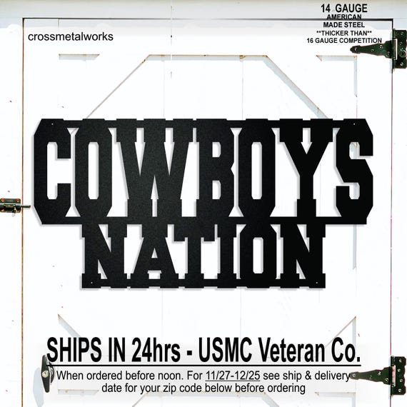 Cowboys Nation Steel Man Cave Sign, Football Fan Gift, Custom Metal Sign, Patio, Sports Bar Decor, Team Mascot, Gift for Dad, Husband