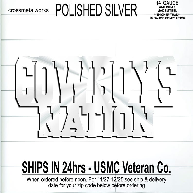 Cowboys Nation Steel Man Cave Sign, Football Fan Gift, Custom Metal Sign, Patio, Sports Bar Decor, Team Mascot, Gift for Dad, Husband