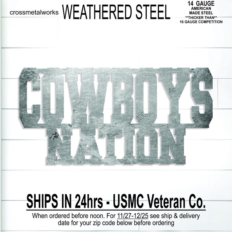 Cowboys Nation Steel Man Cave Sign, Football Fan Gift, Custom Metal Sign, Patio, Sports Bar Decor, Team Mascot, Gift for Dad, Husband