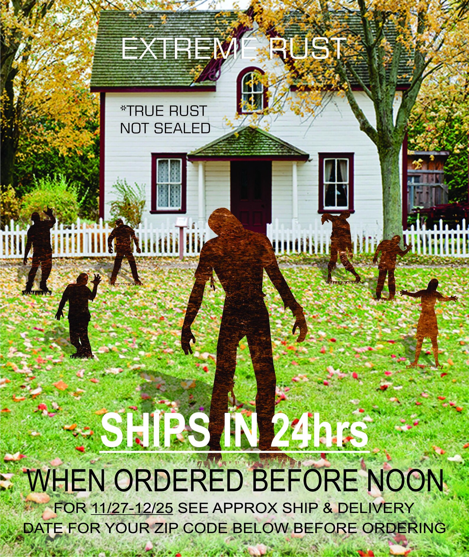Zombie Shelter Metal Tin Sign - 8x12 Inches - Retro Funny Home Decor - Rusted Look