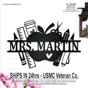 Personalized Teacher Apple Metal Monogram Wall or Door Sign, Back To School Gift, Birthday Gift, Teacher Gift, Apple, School, Anniversary