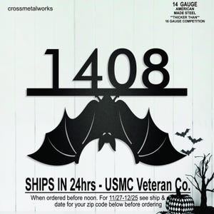 Personalized Bat Address Sign: Custom Metal House Number, Fall Decor