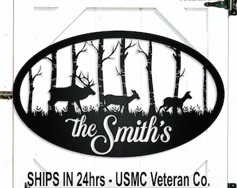 Personalized family name deer monogram sign, custom deer sign, deer antler metal sign, man cave, sports bar, hunting lodge, cabin sign