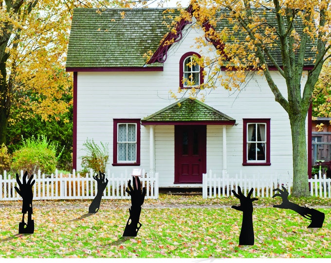 Zombie Hands Lawn Art, Halloween yard Decor, Fall Art, House Warming, Seasonal creation