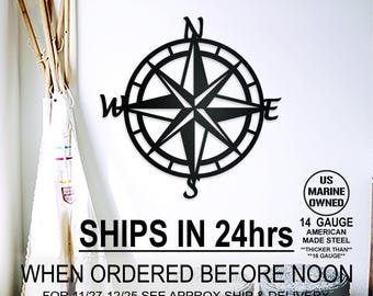 Nautical Star metal wall art sign or ornament compass rose, nautical theme exterior sign, outdoor star metal globe, beach decor oceanside