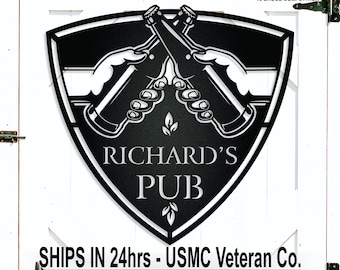 Personalized Beer Bar or Pub Metal Name Sign, Custom Family Name, Gift for Dad, Him, Mancave, Outdoor Bar Sign, Father's Day