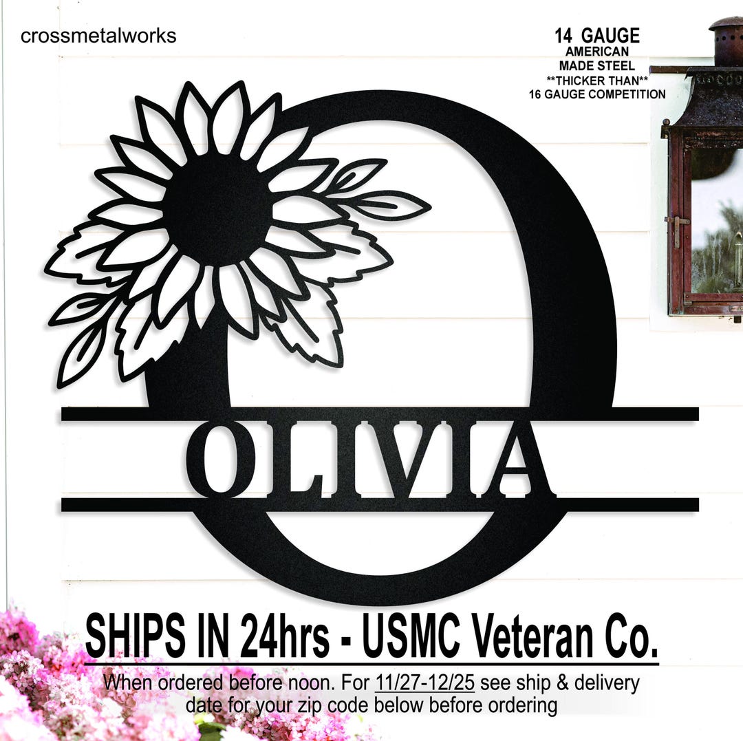 Personalized Sunflower Initial Family Name Metal Art, Initial Name Sign ...