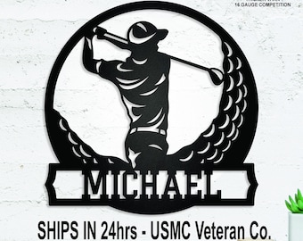 Personalized Golf Player Metal Wall Sign, Golf Ball, Custom Sports Sign, Coach Gift, Nursery Wall Decor, Kids Room, Dorm, Sports Bar, Patio