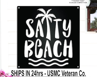 Salty Beach Metal Wall Art, Summer Decor, Palm Tree, Oceanside, Seaside, Beach House Sign, Coastal