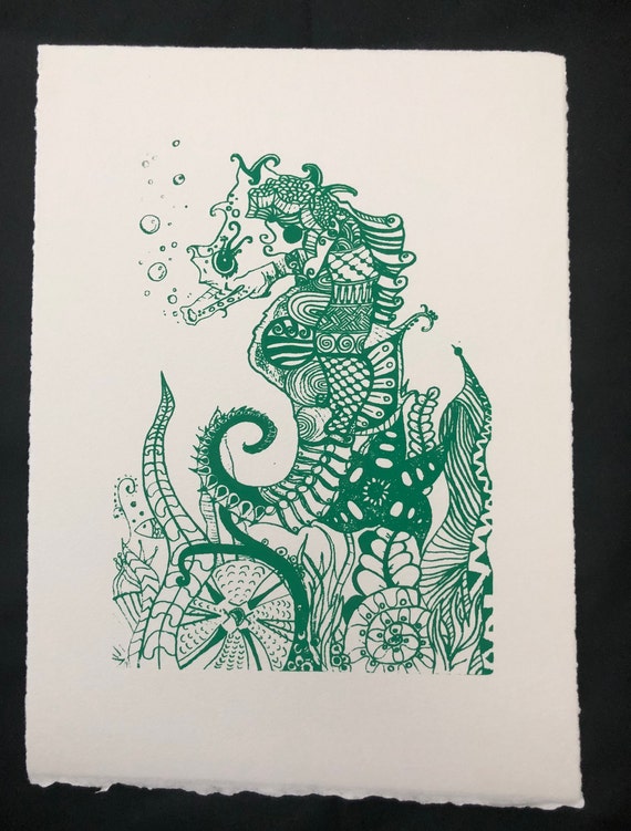 Ocean Floor Sea Horse Print Etsy