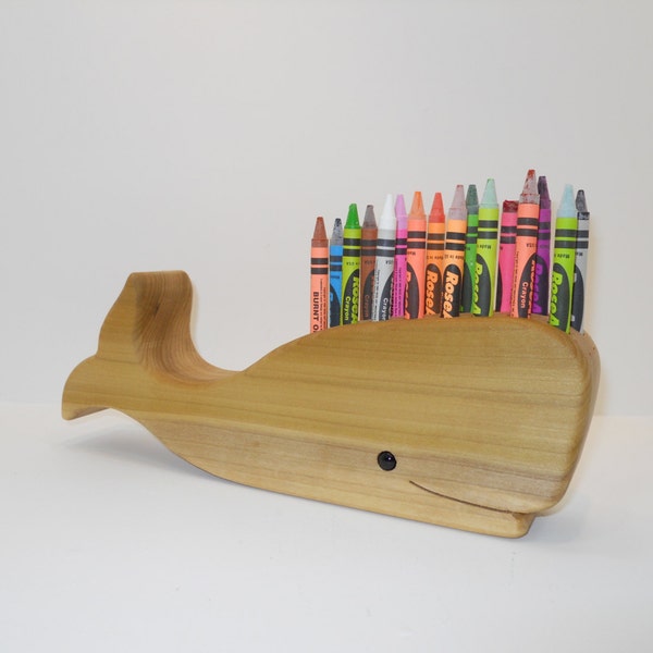 Handmade Wooden Whale Crayon Holder, Made in the USA