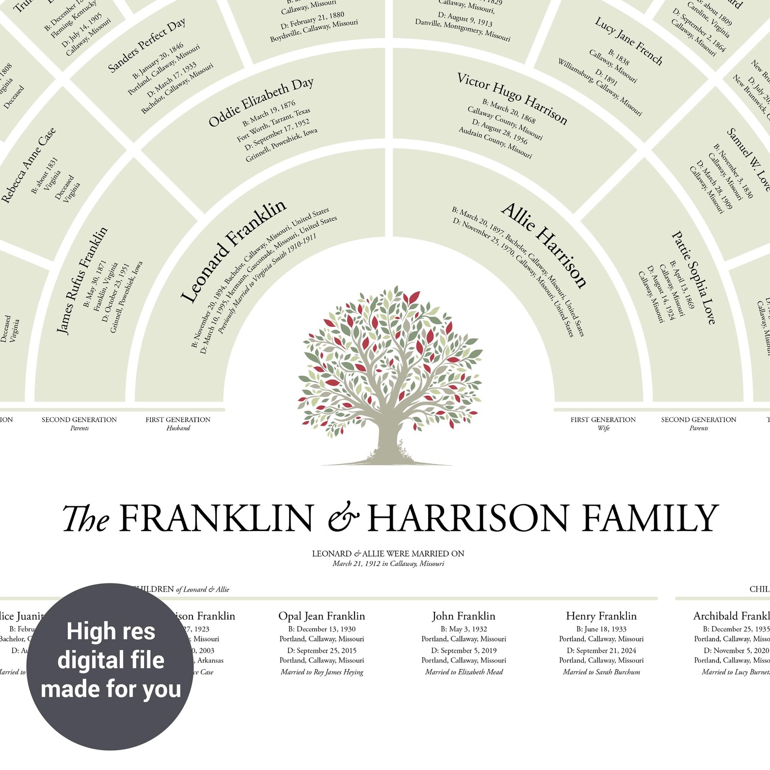 5 Generation Family Tree Fan Chart Made for You, 16"x20" Genealogy Wall ...