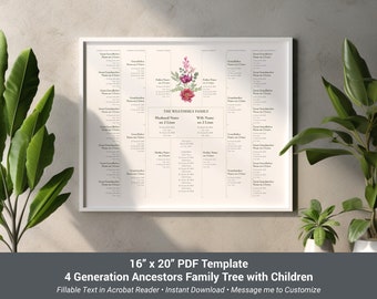 Family Tree PDF Template, 4 Generation 16"x20" Fillable Genealogy Chart, DIY Acrobat PDF, Instant Digital Download, Weatherly Genealogy