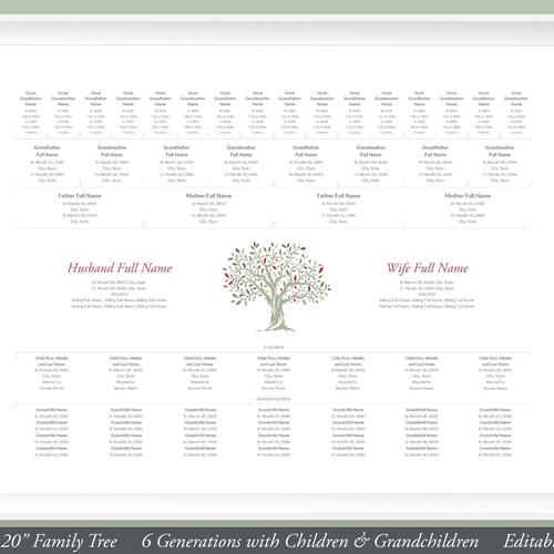 8 Generation Family Tree DIY 24x36 PDF Template - Etsy