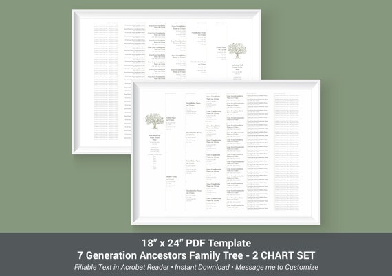 2 Chart Set 7 Generation Fillable Family Tree PDF Templates 18x24 Editable Genealogy  Charts Acrobat PDF Weatherly Genealogy Charts 