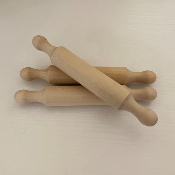 Child size wooden rolling pin. Play dough sensory play.