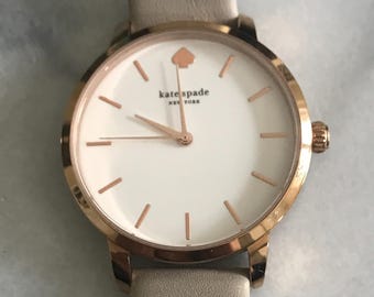 Kate Spade Metro Watch, Grey Leather Strap, Rose Gold Plated