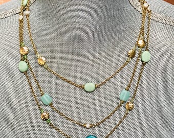 Vintage Ralph Lauren Signed - Triple Strand Colored Beads -  Gold Tone Necklace - Modernist