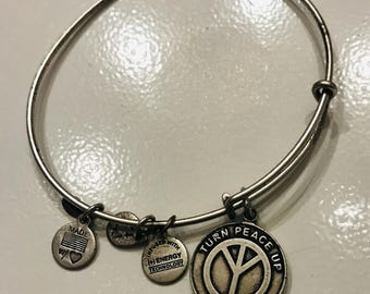 Peace sign Alex and Ani charm bracelet - Silver tone