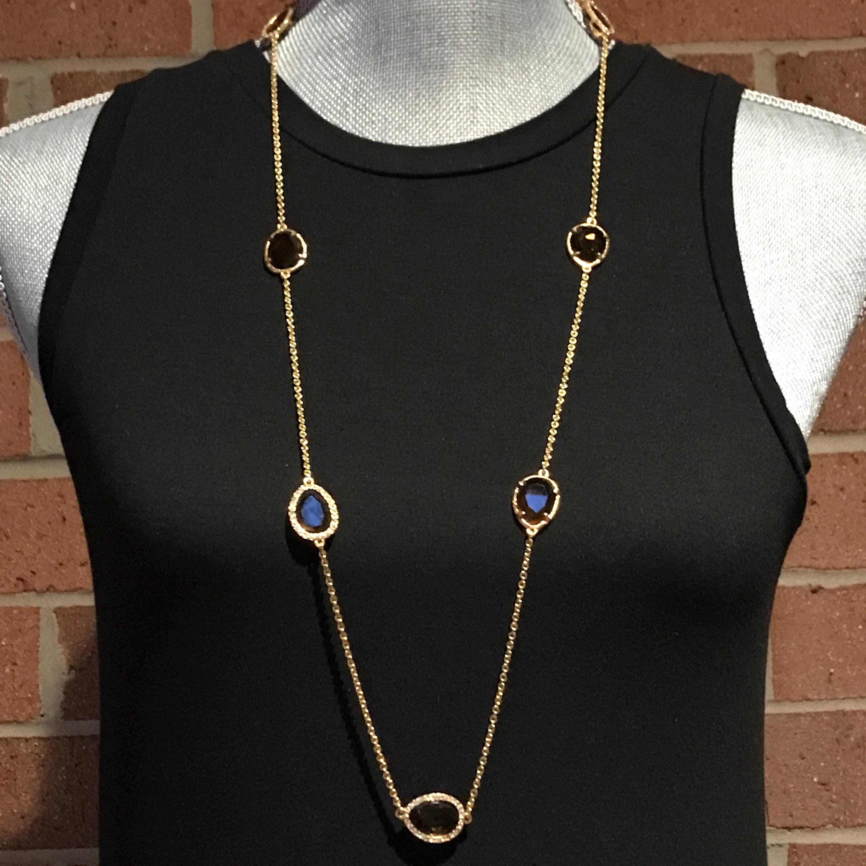 Ralph Lauren Long Link Necklace - Elegant Faceted Oval Topaz
