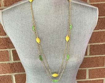 Vintage Lilly Pulitzer Signed  Necklace – Double Strand Gold Tone with Lemon & Lime Charms, Rare
