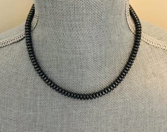 Vintage Black Glass Bead Choker Necklace Faceted Rondelle Beads Short Statement Necklace Minimalist Jewelry