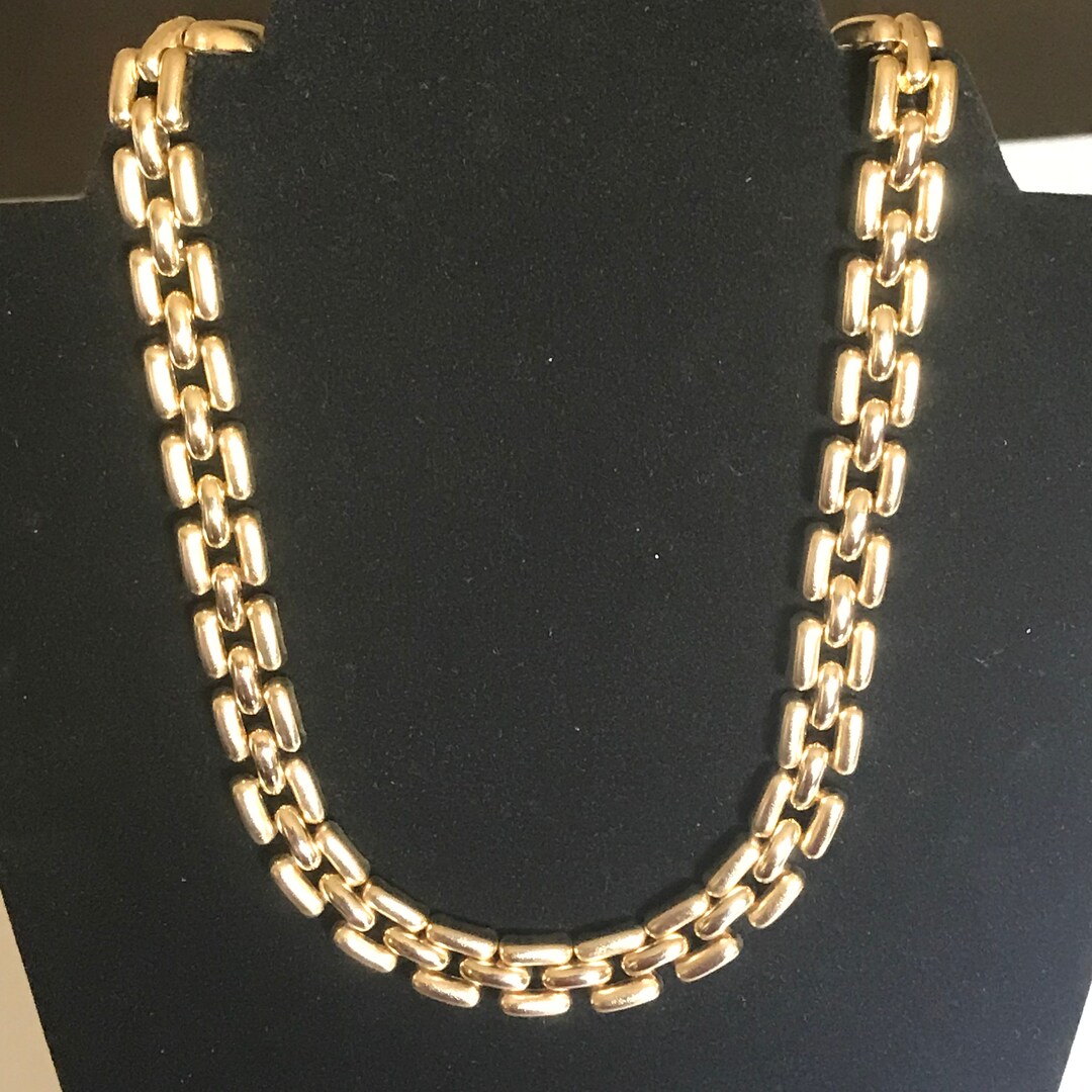 90s Gold Tone Brick Chain Necklace: Vintage Collar Statement Jewelry - Etsy