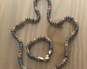 Betsey Johnson Necklace Bracelet Set - Colorful Crystal Beads  - Magnetic Closures - Matching Jewelry Set