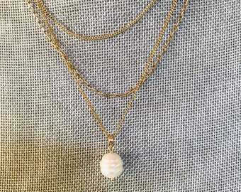 Banana Republic Layered Faux Pearl Necklace  - Gold Tone Multi Strand  - Baroque Style Pearl Pendant Modern Minimalist