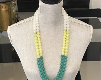 Vintage Anthropologie Lucite Beaded Necklace:  Green Beads & Rhinestones -  Double Strand