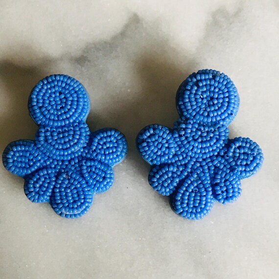 J.Crew Signed Blue Beaded Statement Earrings, See… - image 3