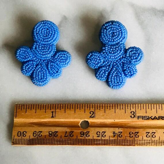J.Crew Signed Blue Beaded Statement Earrings, See… - image 6