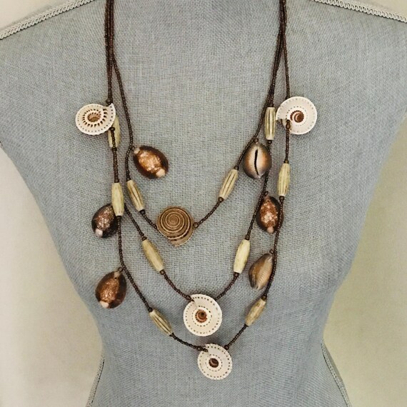 Chico’s Signed Multi-Shell 3 Strand Necklace & Sh… - image 1