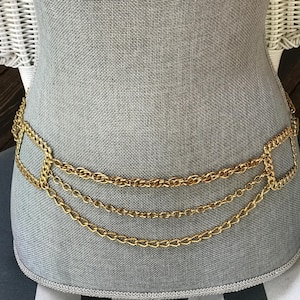 Vintage 80s Triple Chain Belt Necklace Combo - Gold Tone Adjustable Waist Chain - Layered Statement Jewelry or Accessory